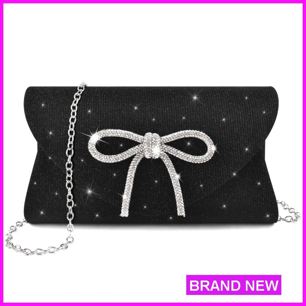 Glitter Clutch Purse Elegant Formal Evening Bag with Detachable Chain